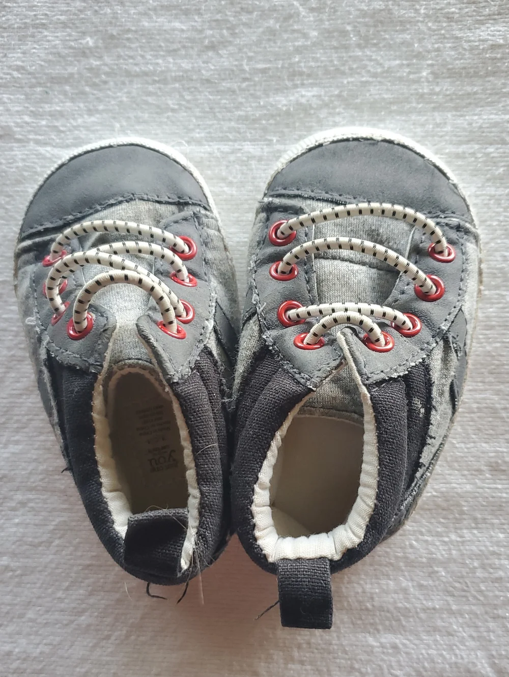 Carter's Grey Canvas Baby Lace-Up Sneakers with Red Eyelets